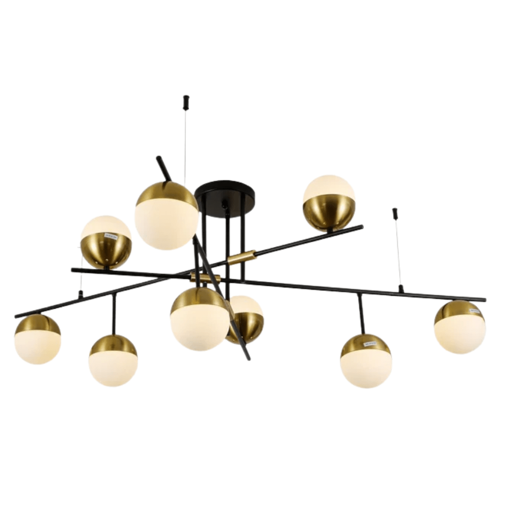 TKLD Pendant & Chandeliers Opal Globe Glass Gold Black Metal Body Modern Nordic Chandelier Ceiling Light 9xG9s