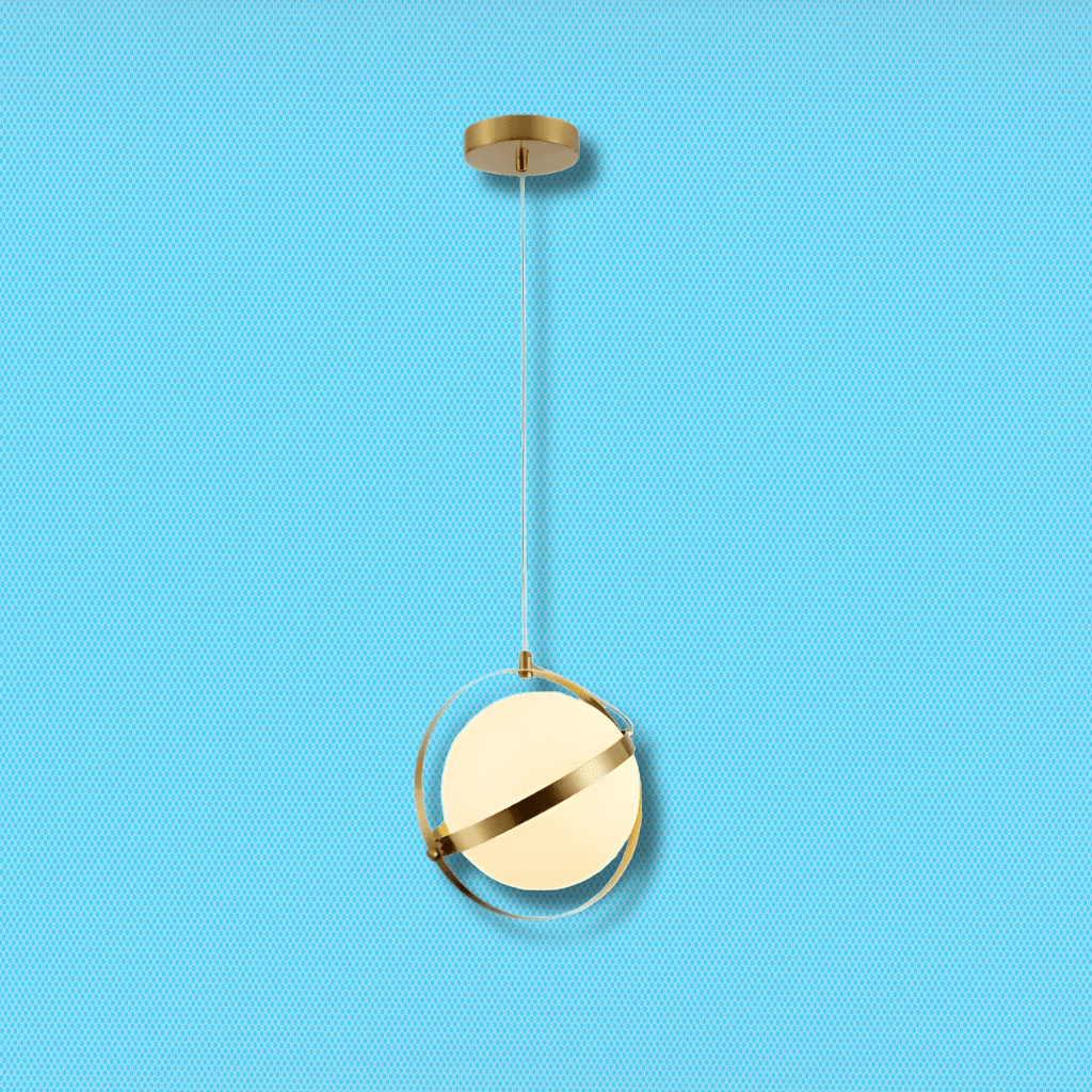 TKLD Pendant & Chandeliers Opal Globe Glass Gold Rings Pendant Ceiling Light G9 Fitting