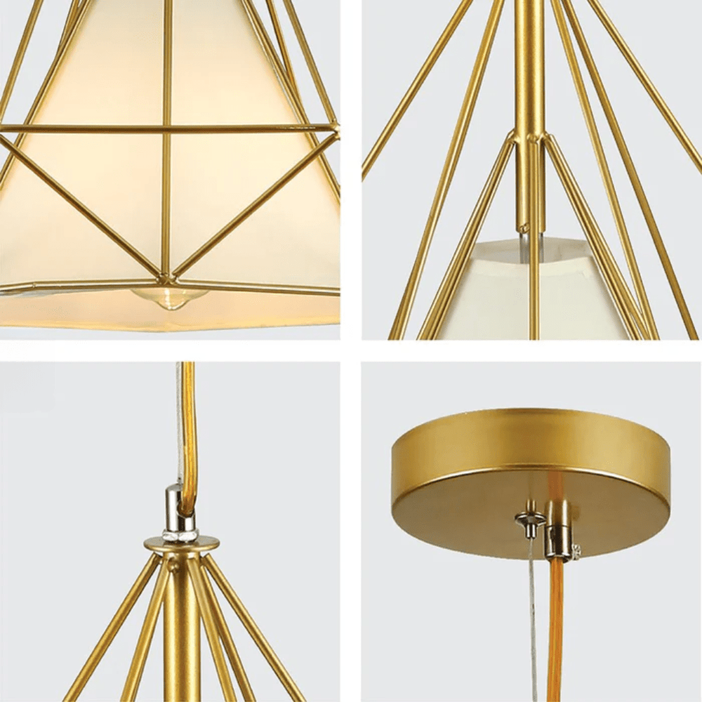 TKLD Pendant & Chandeliers Opal Shade Wired Geometric Cage Pendant Ceiling Light