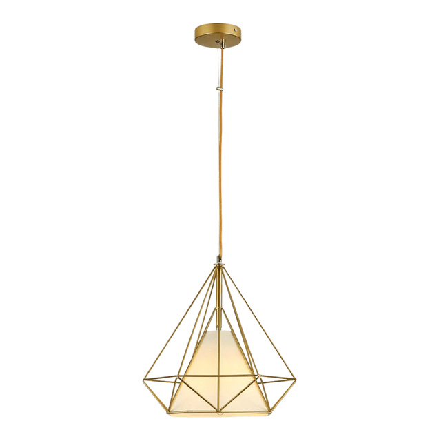 TKLD Pendant & Chandeliers Opal Shade Wired Geometric Cage Pendant Ceiling Light