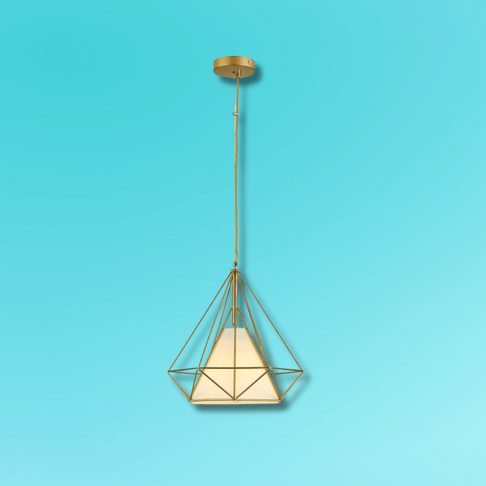 TKLD Pendant & Chandeliers Opal Shade Wired Geometric Cage Pendant Ceiling Light