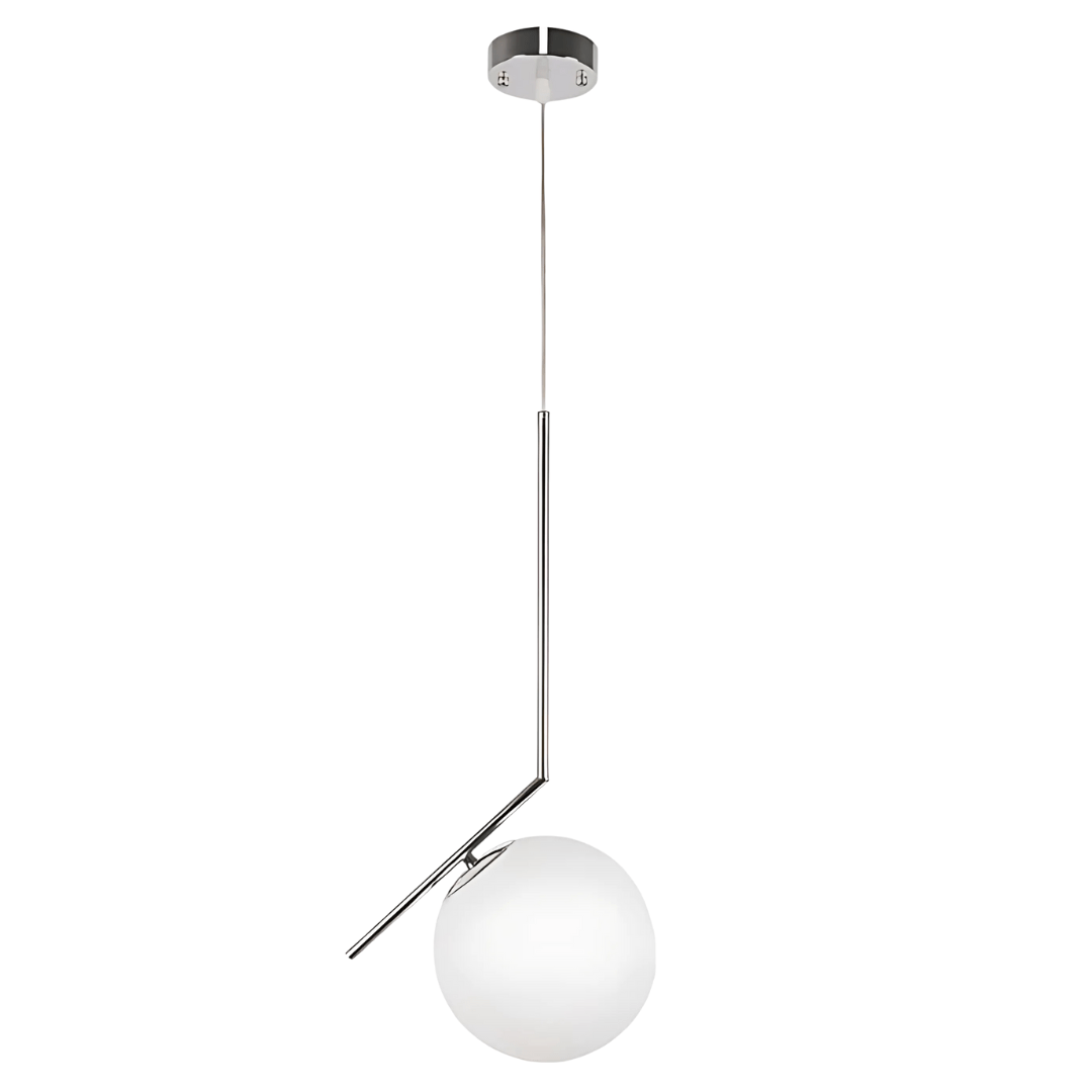 TKLD Pendant & Chandeliers Opal White Glass Globe Chrome Pendant Ceiling Light - 40W