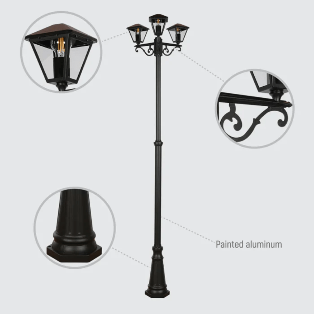 TKLD Pendant & Chandeliers Paravento Black Outdoor Garden Pathway Lamp Post - 3 X 40W