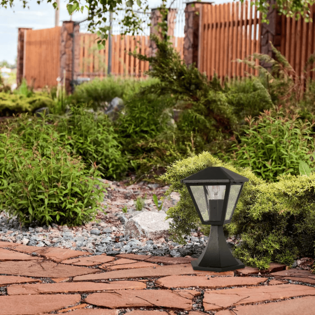 TKLD Outdoor Lighting Paravento Black Outdoor Pedestal Pillar Lantern Light - 40W