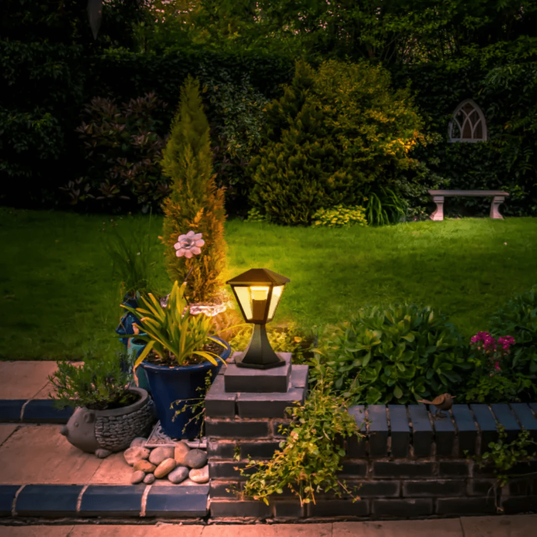 TKLD Outdoor Lighting Paravento Black Outdoor Pedestal Pillar Lantern Light - 40W