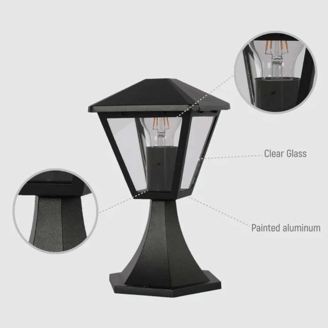 TKLD Outdoor Lighting Paravento Black Outdoor Pedestal Pillar Lantern Light - 40W