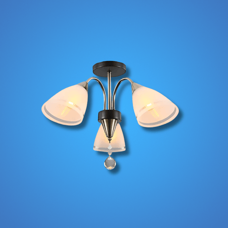 TKLD Pendant & Chandeliers Petal Snowdrop 3 Lamp Cone Glass Antique Brass Semi Flush E27 Ceiling Light