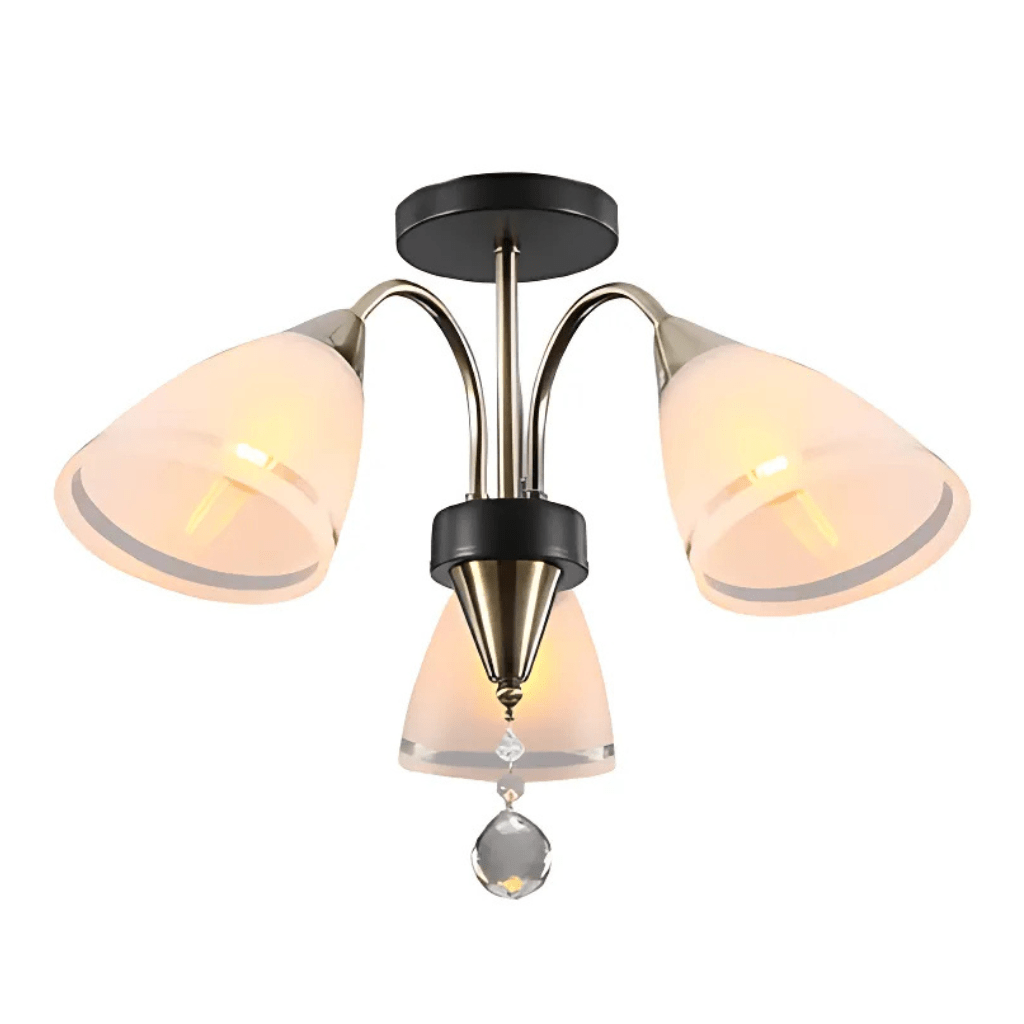 TKLD Pendant & Chandeliers Petal Snowdrop 3 Lamp Cone Glass Antique Brass Semi Flush E27 Ceiling Light