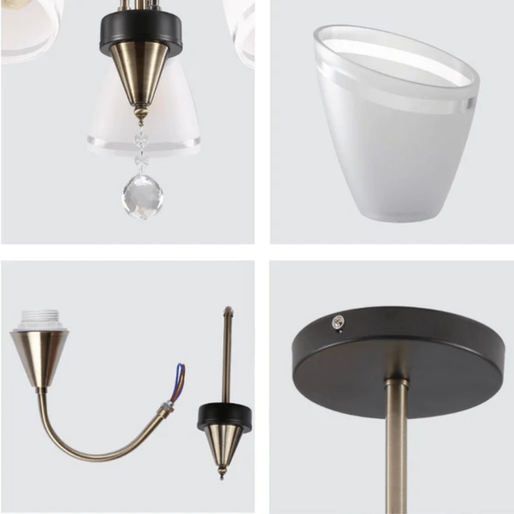 TKLD Pendant & Chandeliers Petal Snowdrop 8 Lamp Cone Glass Antique Brass Semi Flush E27 Ceiling Light