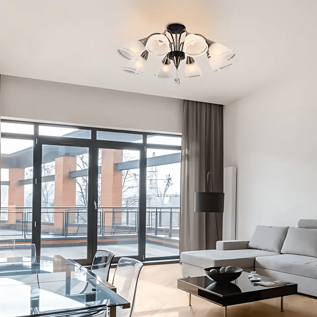 TKLD Pendant & Chandeliers Petal Snowdrop 8 Lamp Cone Glass Antique Brass Semi Flush E27 Ceiling Light