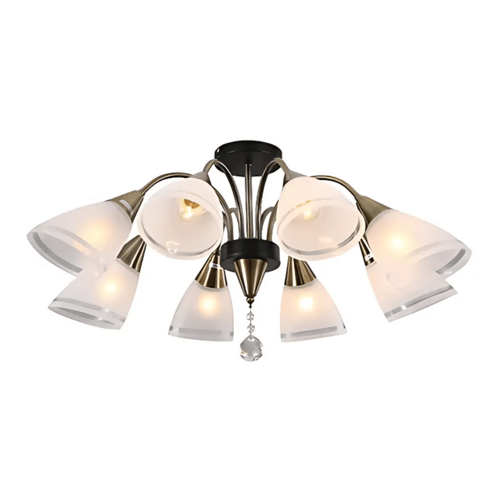 TKLD Pendant & Chandeliers Petal Snowdrop 8 Lamp Cone Glass Antique Brass Semi Flush E27 Ceiling Light