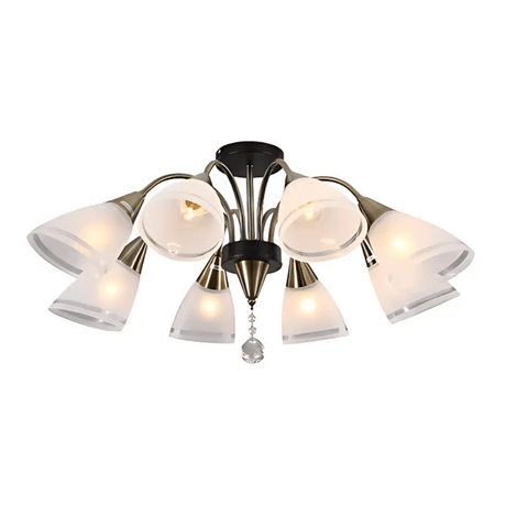 TKLD Pendant & Chandeliers Petal Snowdrop 8 Lamp Cone Glass Antique Brass Semi Flush E27 Ceiling Light