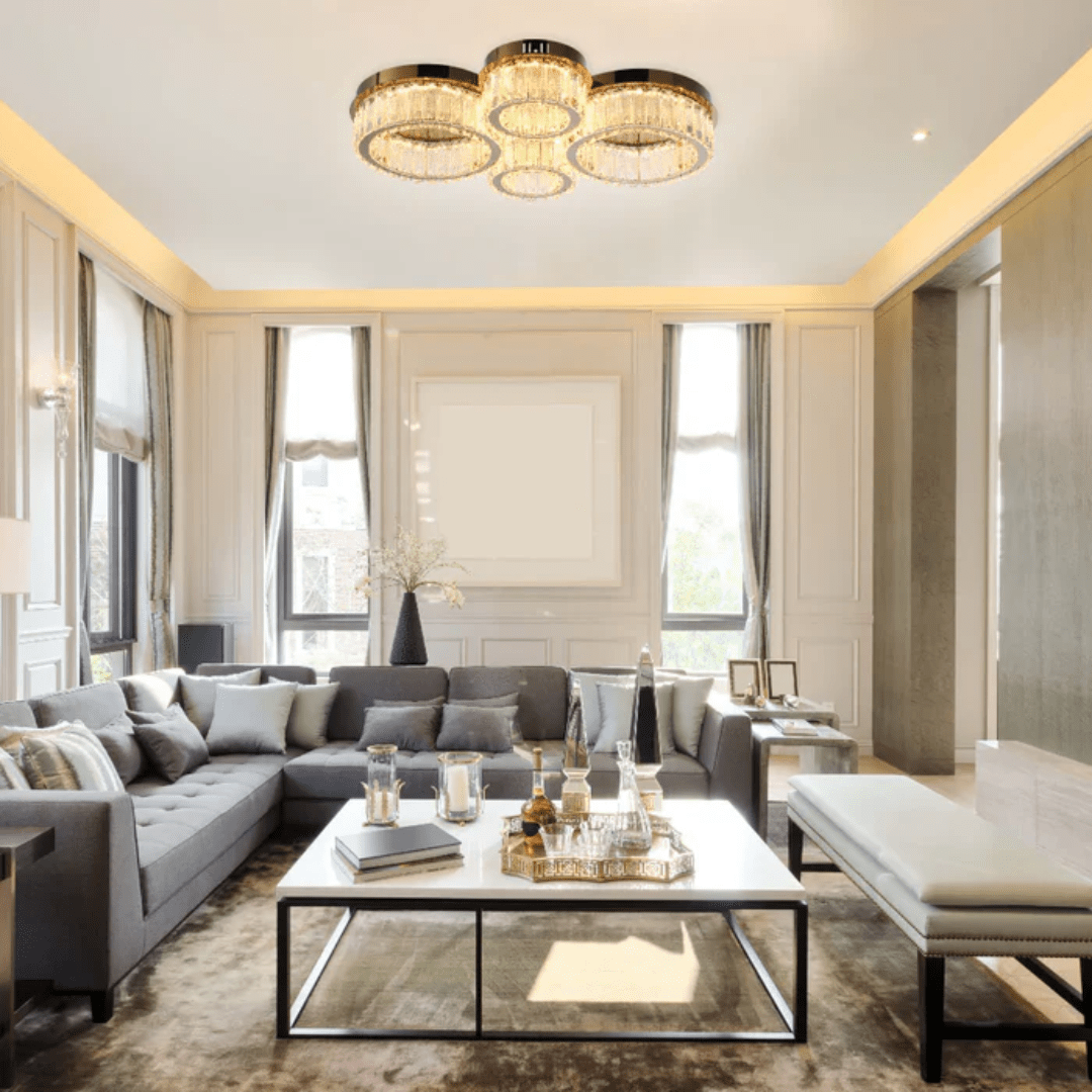 TKLD Pendant & Chandeliers Quadruple-ring Crystal Flush Ceiling Chandelier Light with Remote Control - 42W