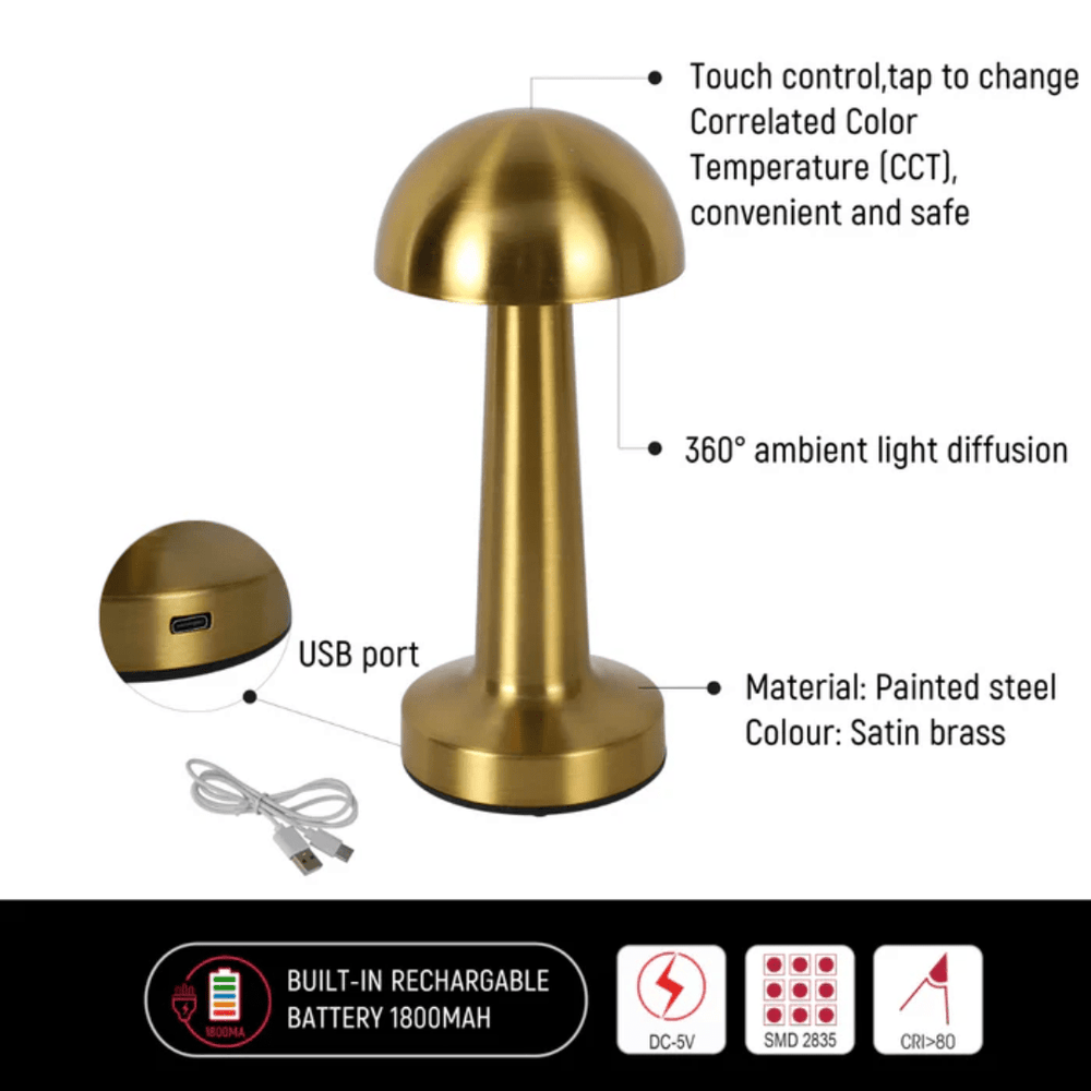 TKLD Table & Floor Lamps Rechargeable Steel Mushroom Table Lamp - 1.5W
