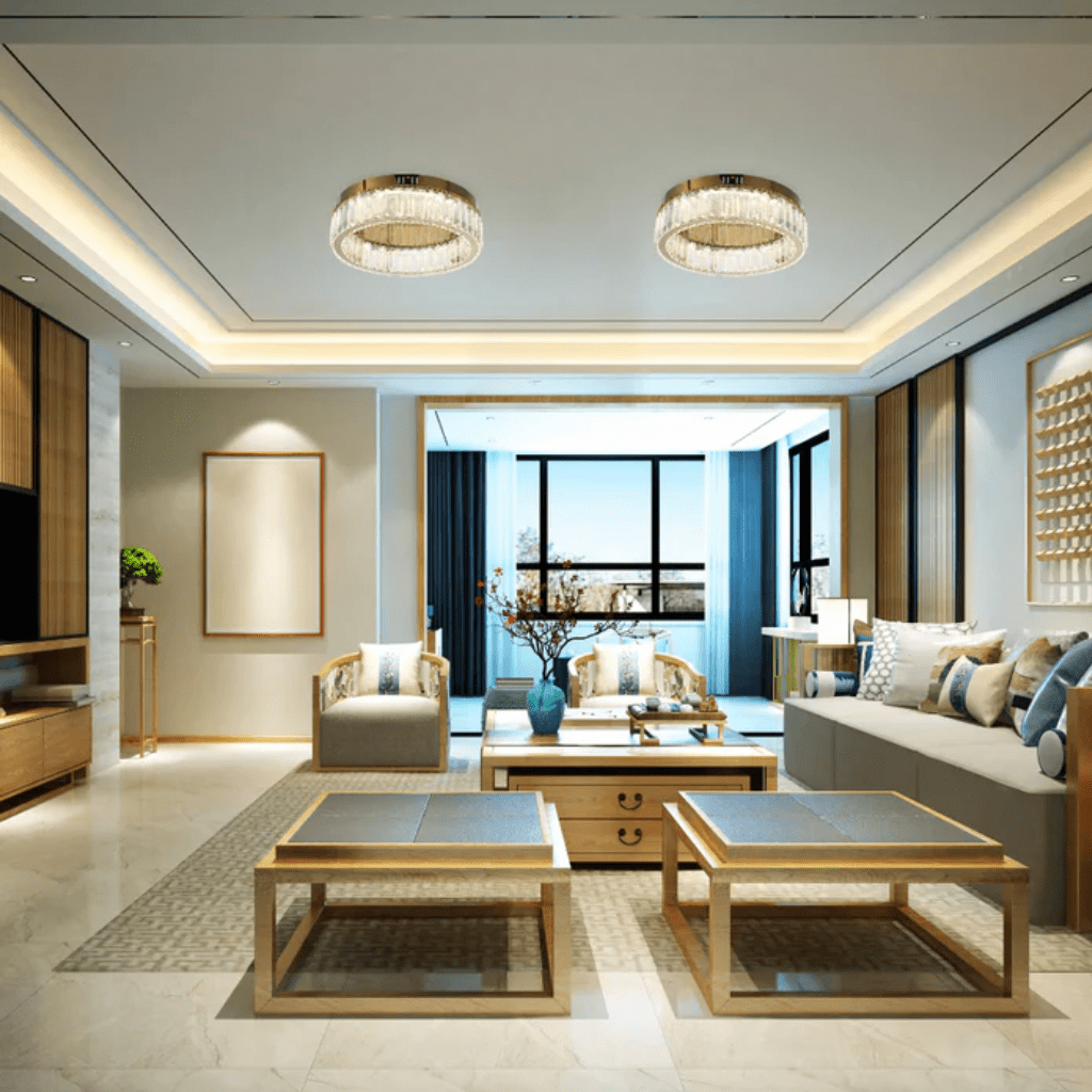 TKLD Pendant & Chandeliers Ring Crystal Gold Flush Ceiling Chandelier Light with Remote Control 3 Colour - D400/D500