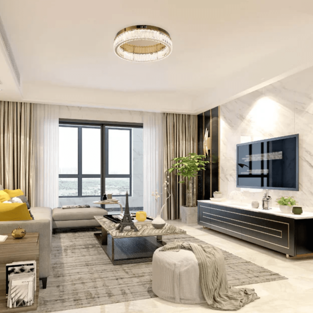 TKLD Pendant & Chandeliers Ring Crystal Gold Flush Ceiling Chandelier Light with Remote Control 3 Colour - D400/D500