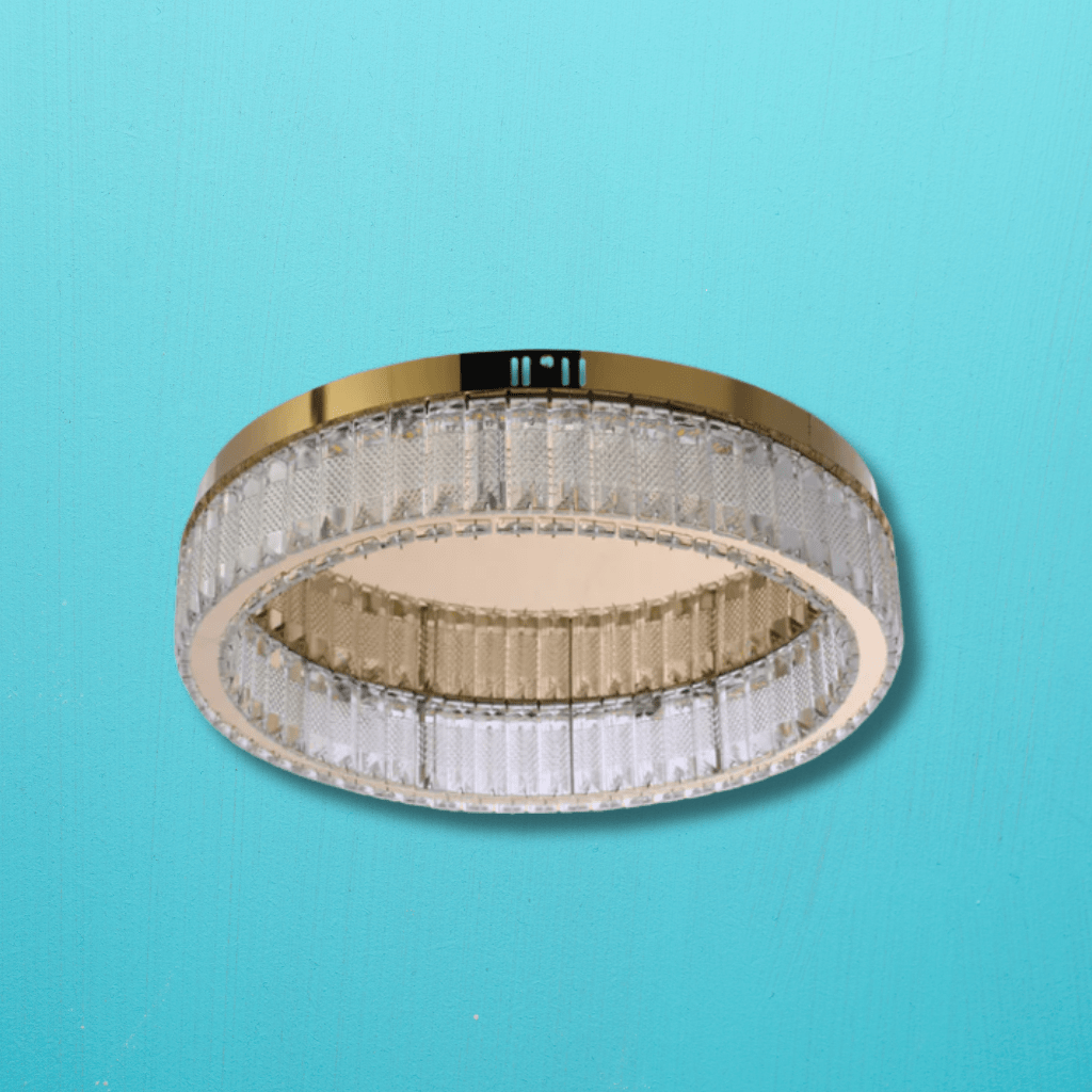 TKLD Pendant & Chandeliers Ring Crystal Gold Flush Ceiling Chandelier Light with Remote Control 3 Colour - D400/D500