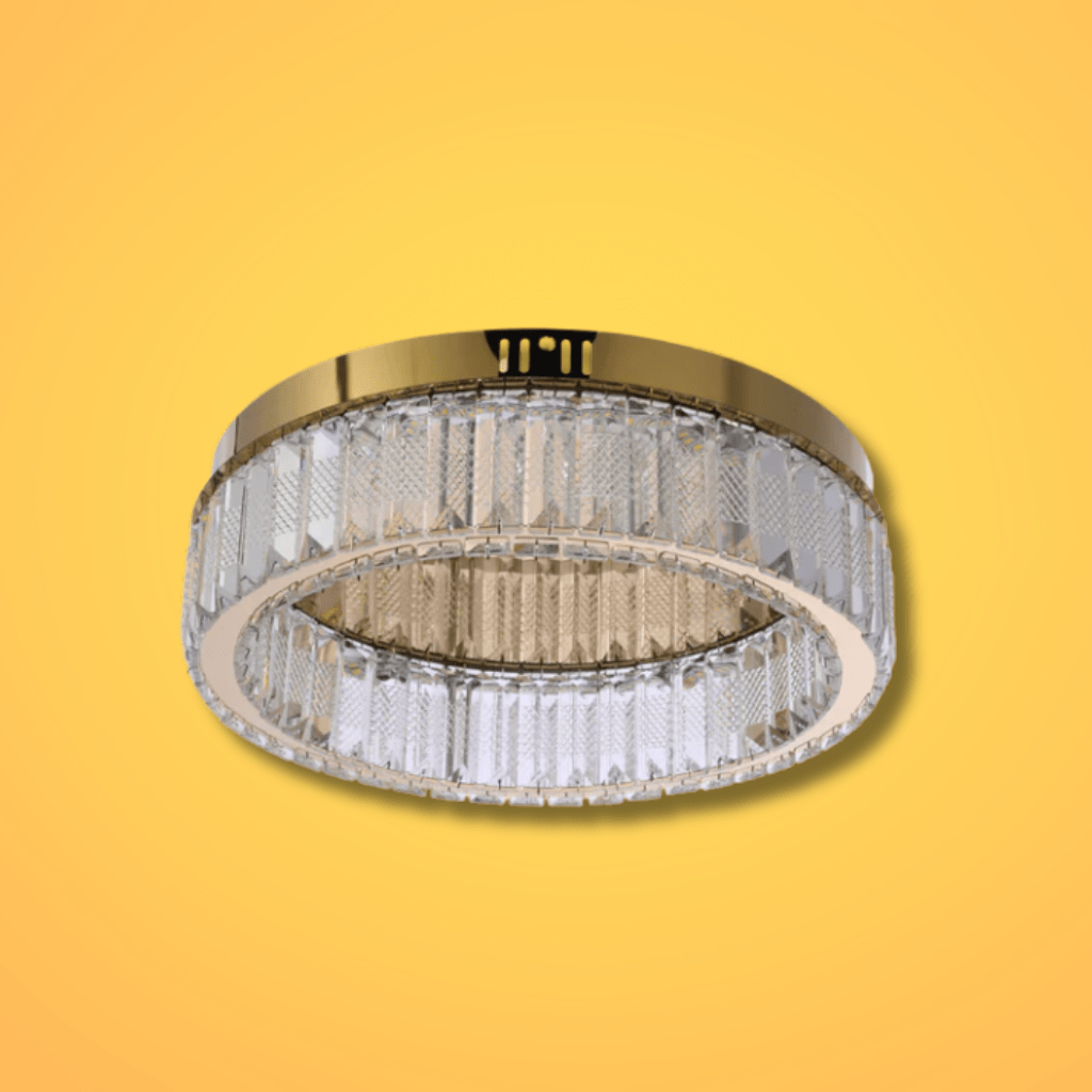 TKLD Pendant & Chandeliers Ring Crystal Gold Flush Ceiling Chandelier Light with Remote Control 3 Colour - D400/D500