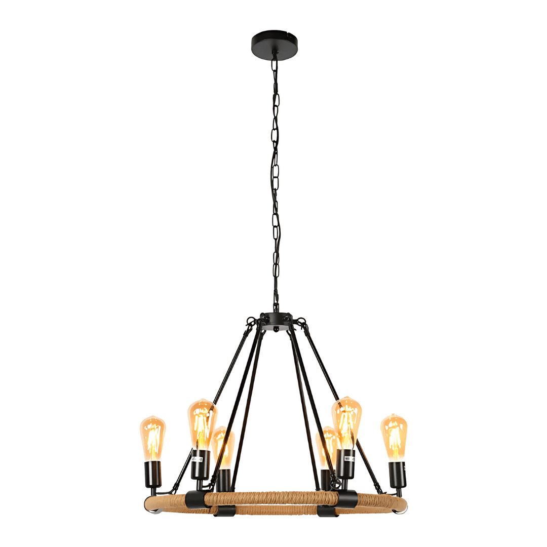 TKLD Pendant & Chandeliers Rustic Charm Jute-Wrapped Circle Chandelier Light - 40W