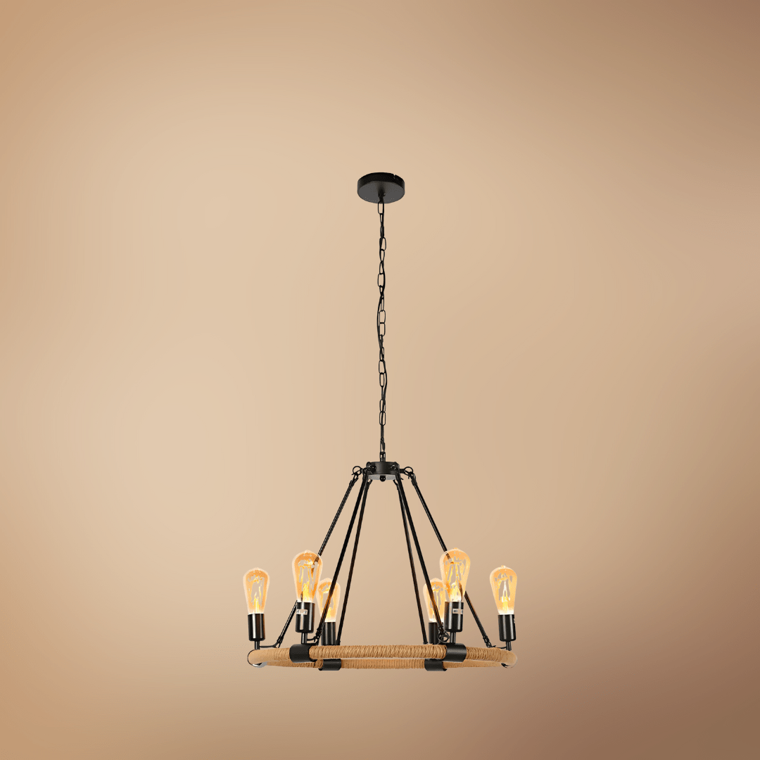 TKLD Pendant & Chandeliers Rustic Charm Jute-Wrapped Circle Chandelier Light - 40W