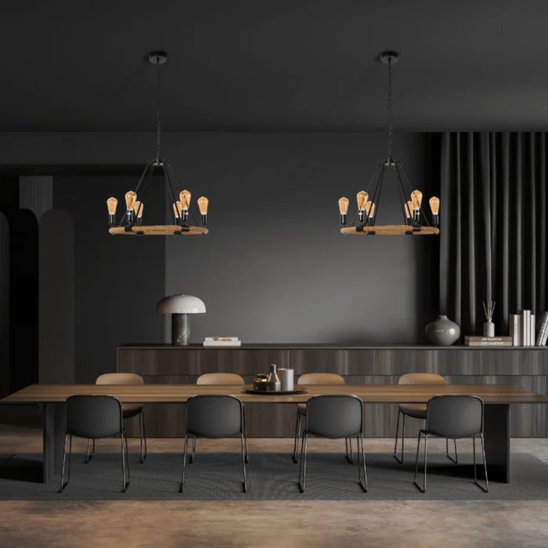 TKLD Pendant & Chandeliers Rustic Charm Jute-Wrapped Circle Chandelier Light - 40W