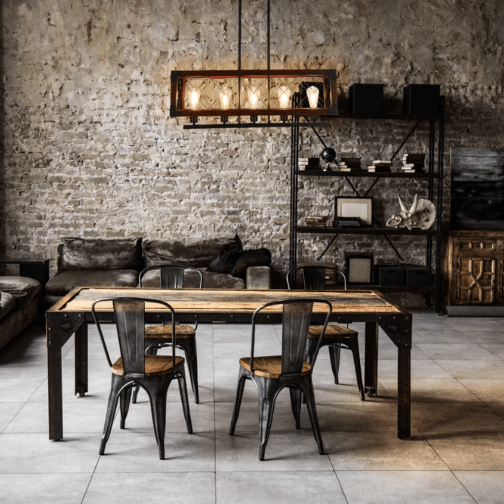 TKLD Pendant & Chandeliers Rustic Rectangular Cage Wood Accent 5-Light Chandelier