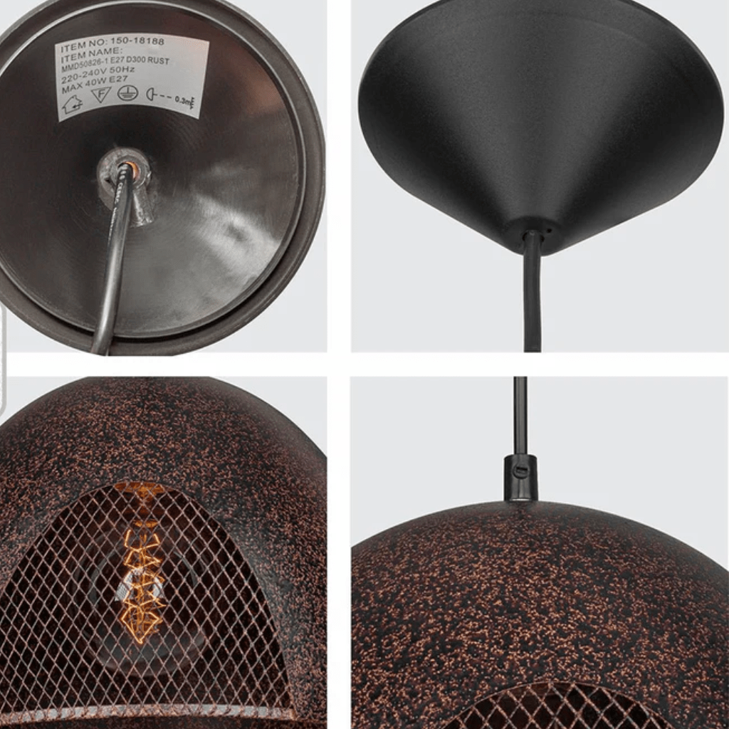 TKLD Pendant & Chandeliers Rusty Brown Metal Dome Pendant Ceiling Light E27 - D220mm/D300mm