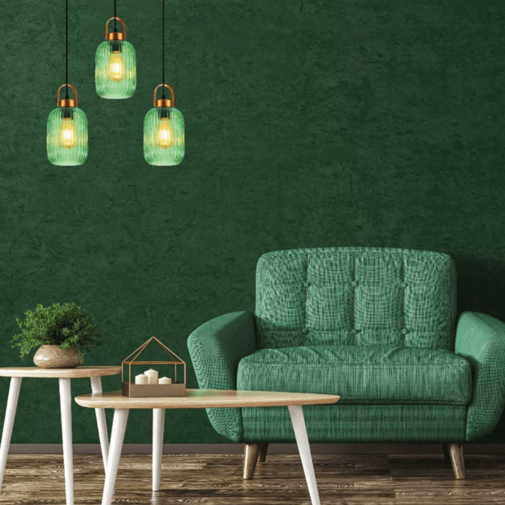 TKLD Pendant & Chandeliers Sawyer Ribbed Maloto Lantern Green Glass E27 Pendant Ceiling Light - 140mm/300mm