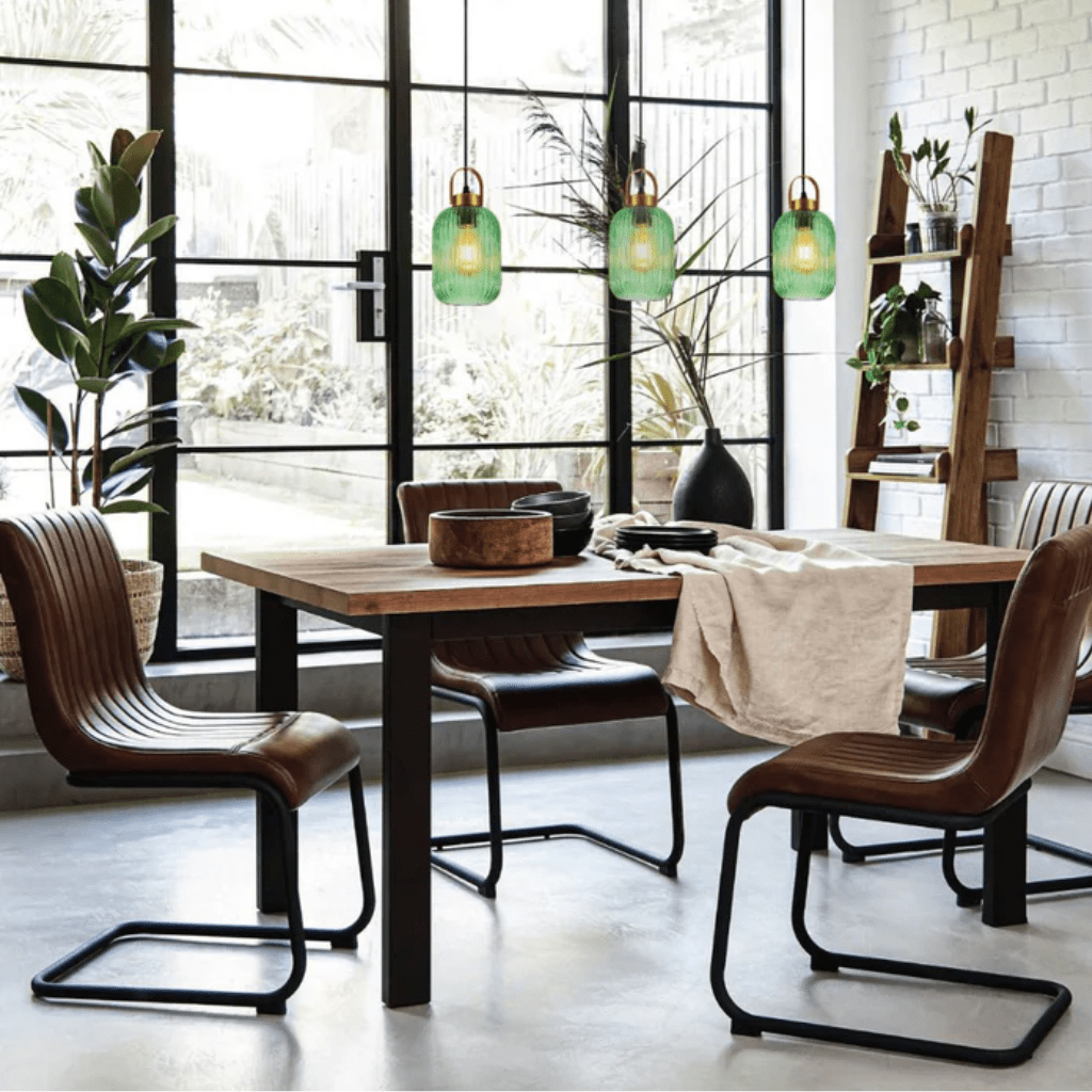 TKLD Pendant & Chandeliers Sawyer Ribbed Maloto Lantern Green Glass E27 Pendant Ceiling Light - 140mm/300mm