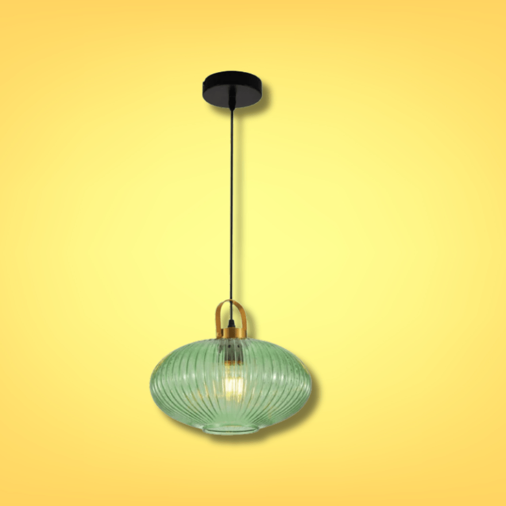 TKLD Pendant & Chandeliers Sawyer Ribbed Maloto Lantern Green Glass E27 Pendant Ceiling Light - 140mm/300mm