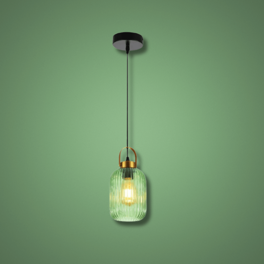 TKLD Pendant & Chandeliers Sawyer Ribbed Maloto Lantern Green Glass E27 Pendant Ceiling Light - 140mm/300mm