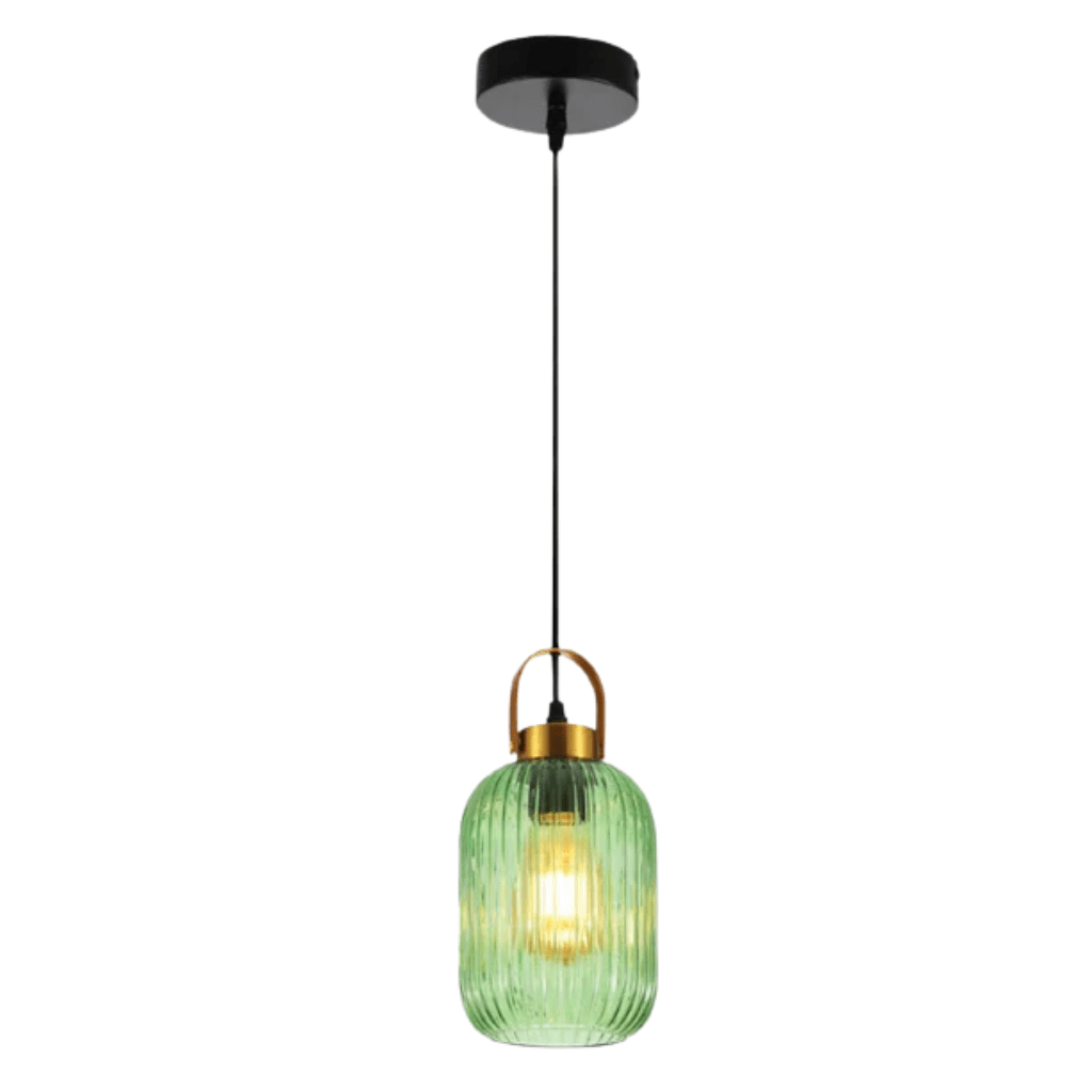 TKLD Pendant & Chandeliers Sawyer Ribbed Maloto Lantern Green Glass E27 Pendant Ceiling Light - 140mm/300mm