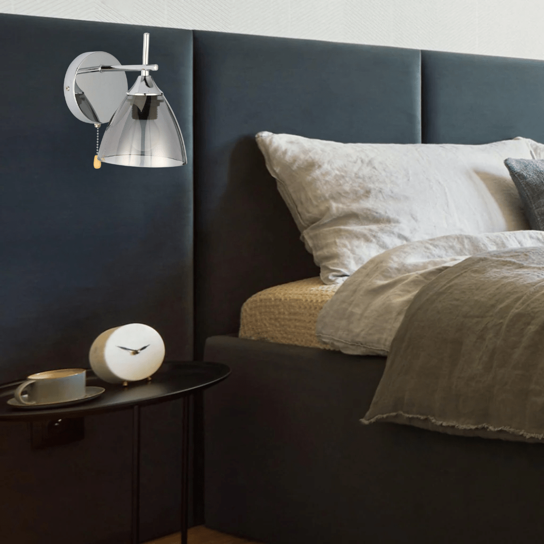 TKLD Pendant & Chandeliers Semi Rounded 1xE27 Smoke+ Chrome Wall Light - 52004