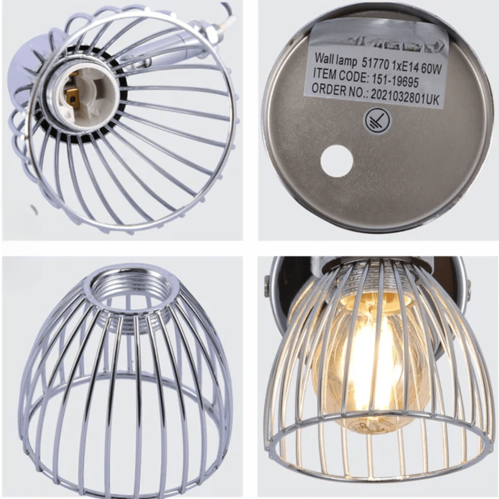 TKLD Wall & Sconce Lights Silver Cage Shade Chrome Body 4 Lamp Semi Flush E14 Ceiling and Wall Light