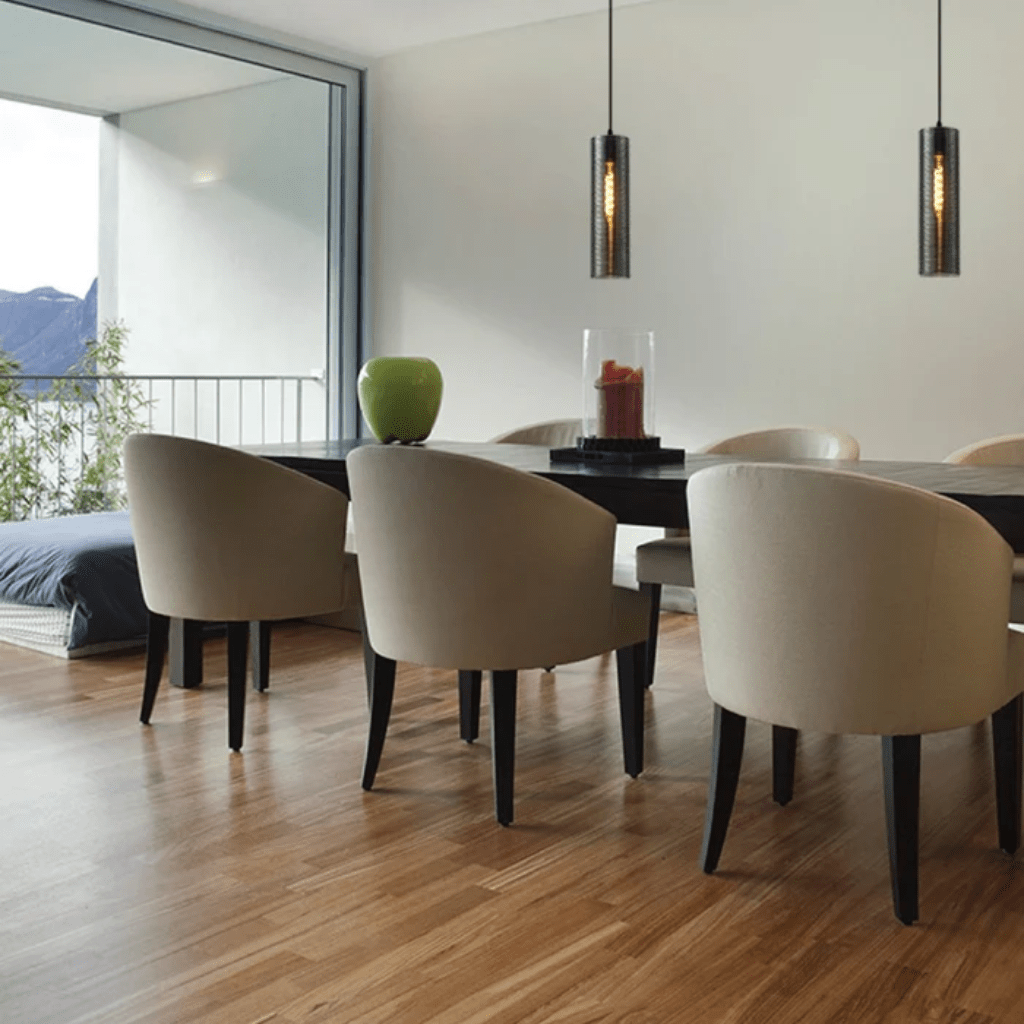 TKLD Pendant & Chandeliers Silver Reeded Cylinder Glass E27 Pendant Light Fitting