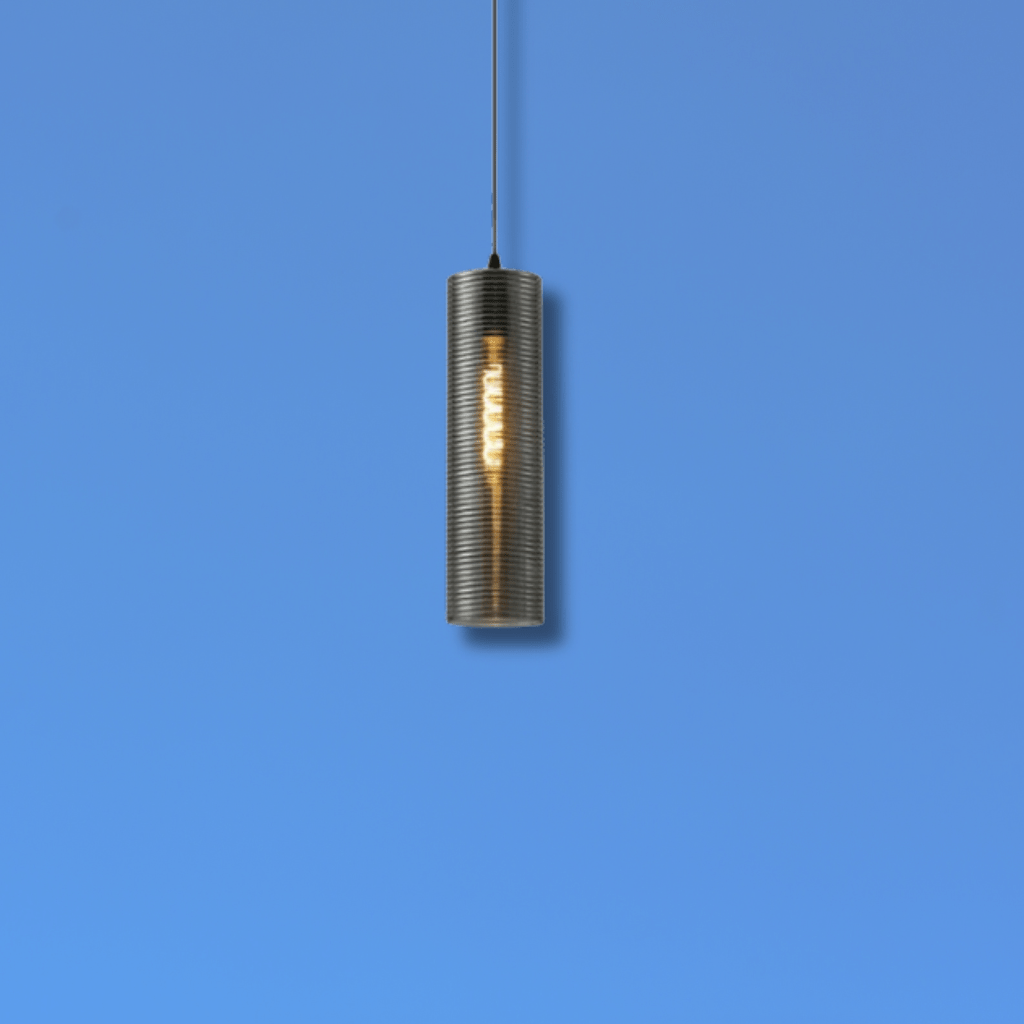 TKLD Pendant & Chandeliers Silver Reeded Cylinder Glass E27 Pendant Light Fitting