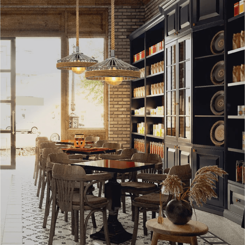 TKLD Pendant & Chandeliers Silvery Grey Metal Hemp Rope Cage E27 Pendant Ceiling Light