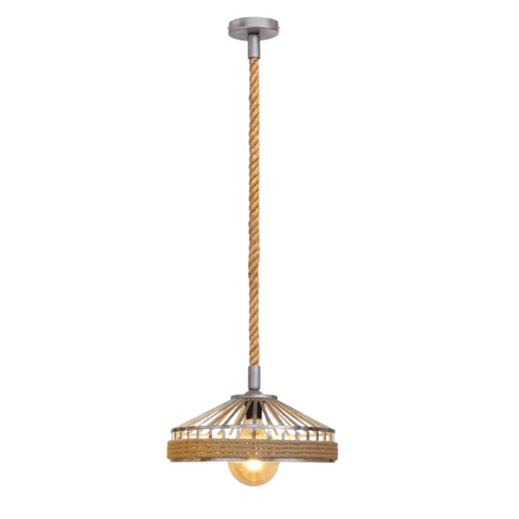 TKLD Pendant & Chandeliers Silvery Grey Metal Hemp Rope Cage E27 Pendant Ceiling Light