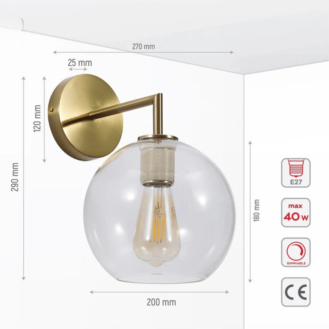 TKLD Wall & Sconce Lights Simple Elegance Clear Glass Globe Wall Light - 40W