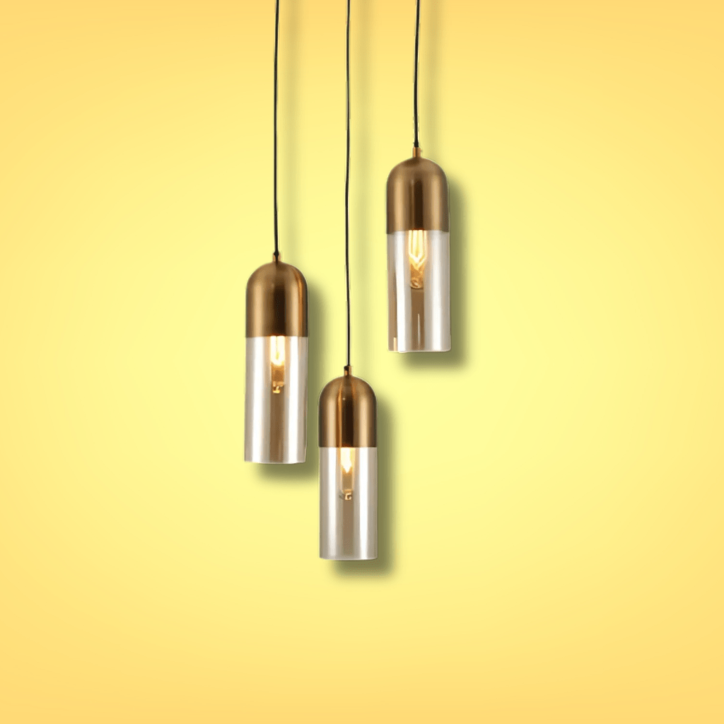 TKLD Pendant & Chandeliers Sleek Amber and Bronze Black Cylinder Pendant Ceiling Light - 3 Lamps