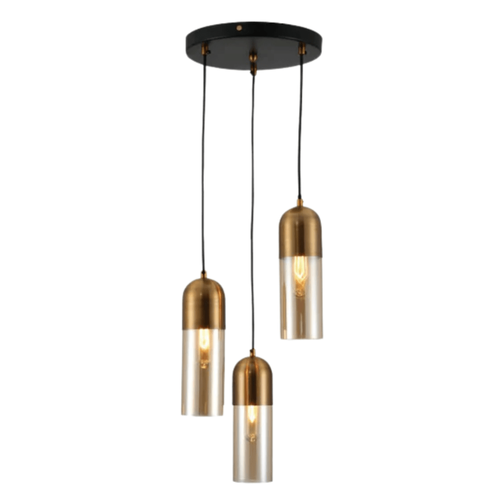 TKLD Pendant & Chandeliers Sleek Amber and Bronze Black Cylinder Pendant Ceiling Light - 3 Lamps