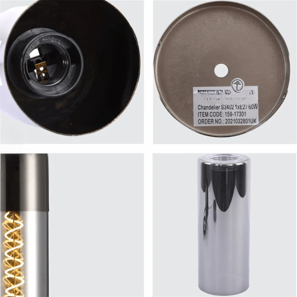 TKLD Pendant & Chandeliers Sleek Smoky and Pearl Black Cylinder Pendant Ceiling Light