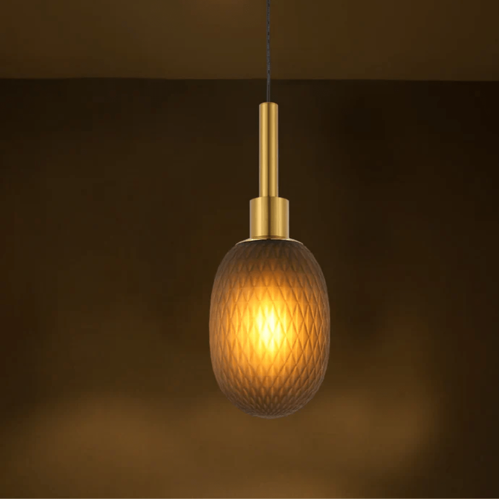TKLD Pendant & Chandeliers Small Opalescent Ellipsoid Pendant Light with Gold Detail - Smoky/Opal/Amber