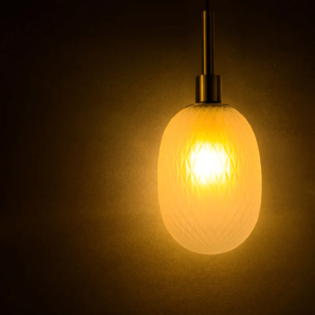 TKLD Pendant & Chandeliers Small Opalescent Ellipsoid Pendant Light with Gold Detail - Smoky/Opal/Amber