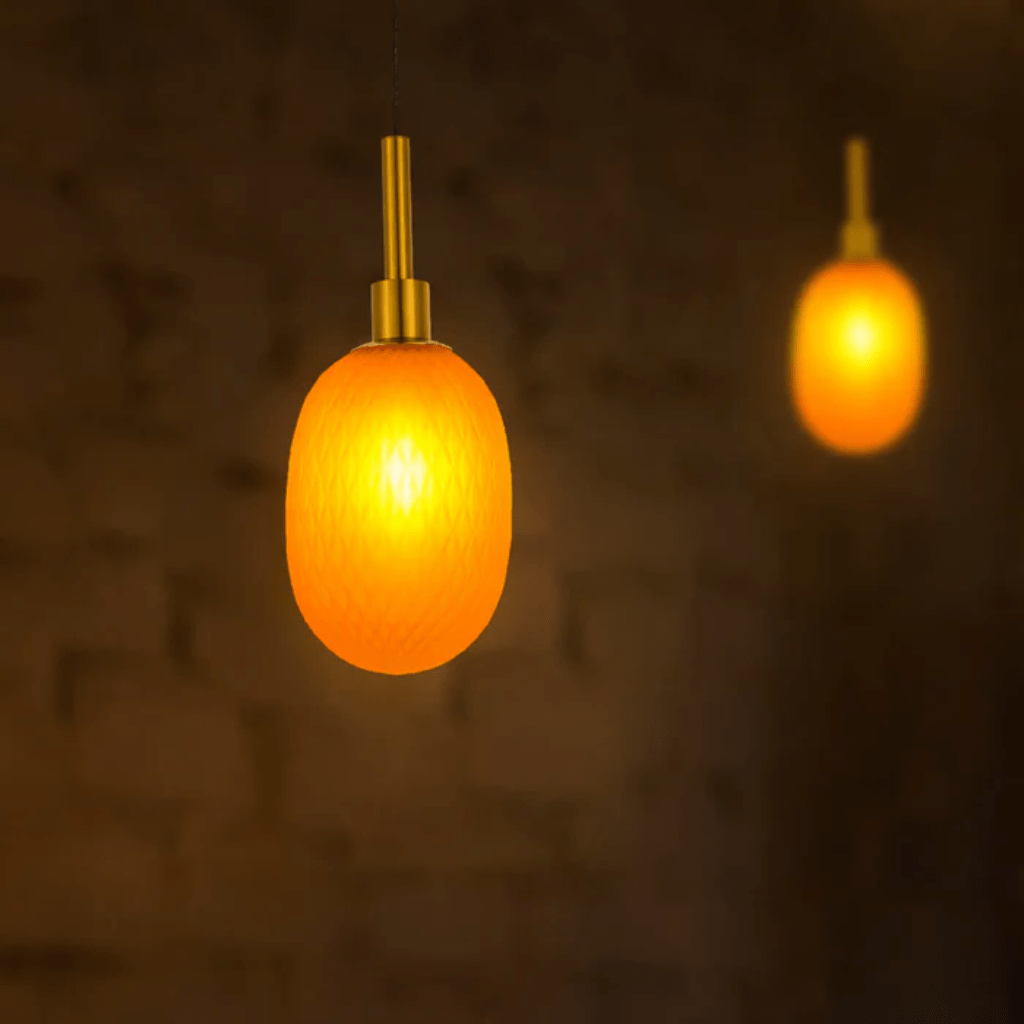 TKLD Pendant & Chandeliers Small Opalescent Ellipsoid Pendant Light with Gold Detail - Smoky/Opal/Amber