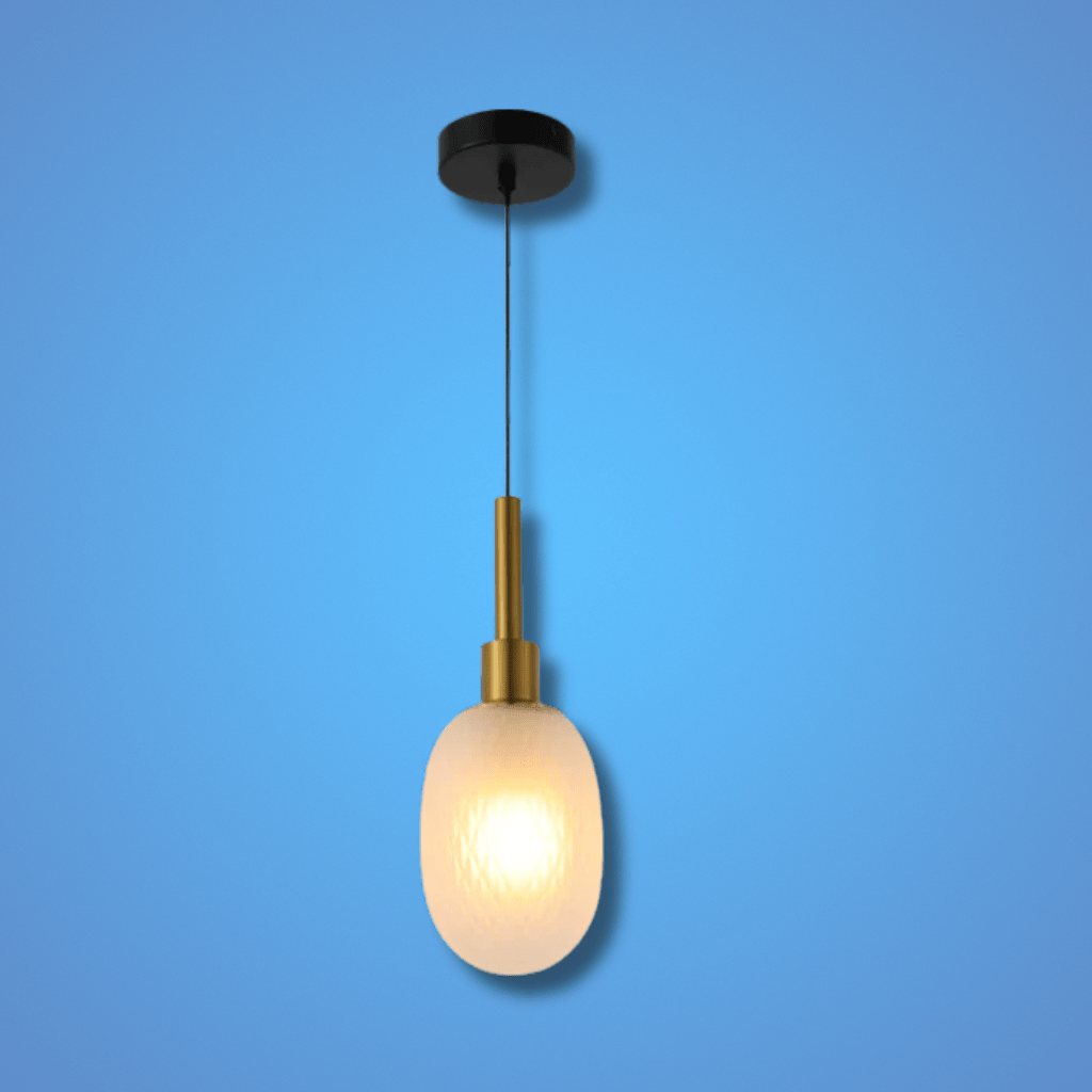 TKLD Pendant & Chandeliers Small Opalescent Ellipsoid Pendant Light with Gold Detail - Smoky/Opal/Amber