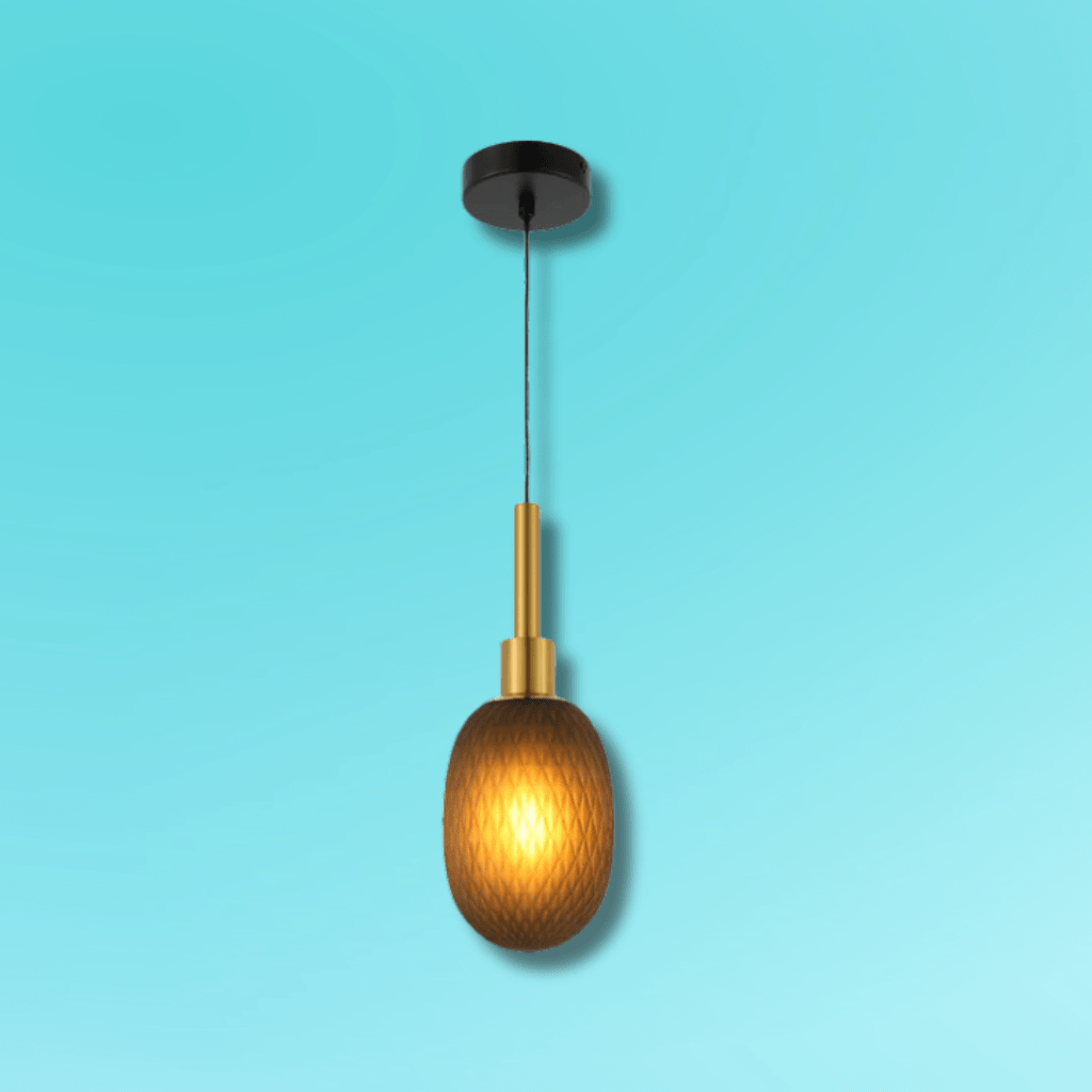 TKLD Pendant & Chandeliers Small Opalescent Ellipsoid Pendant Light with Gold Detail - Smoky/Opal/Amber