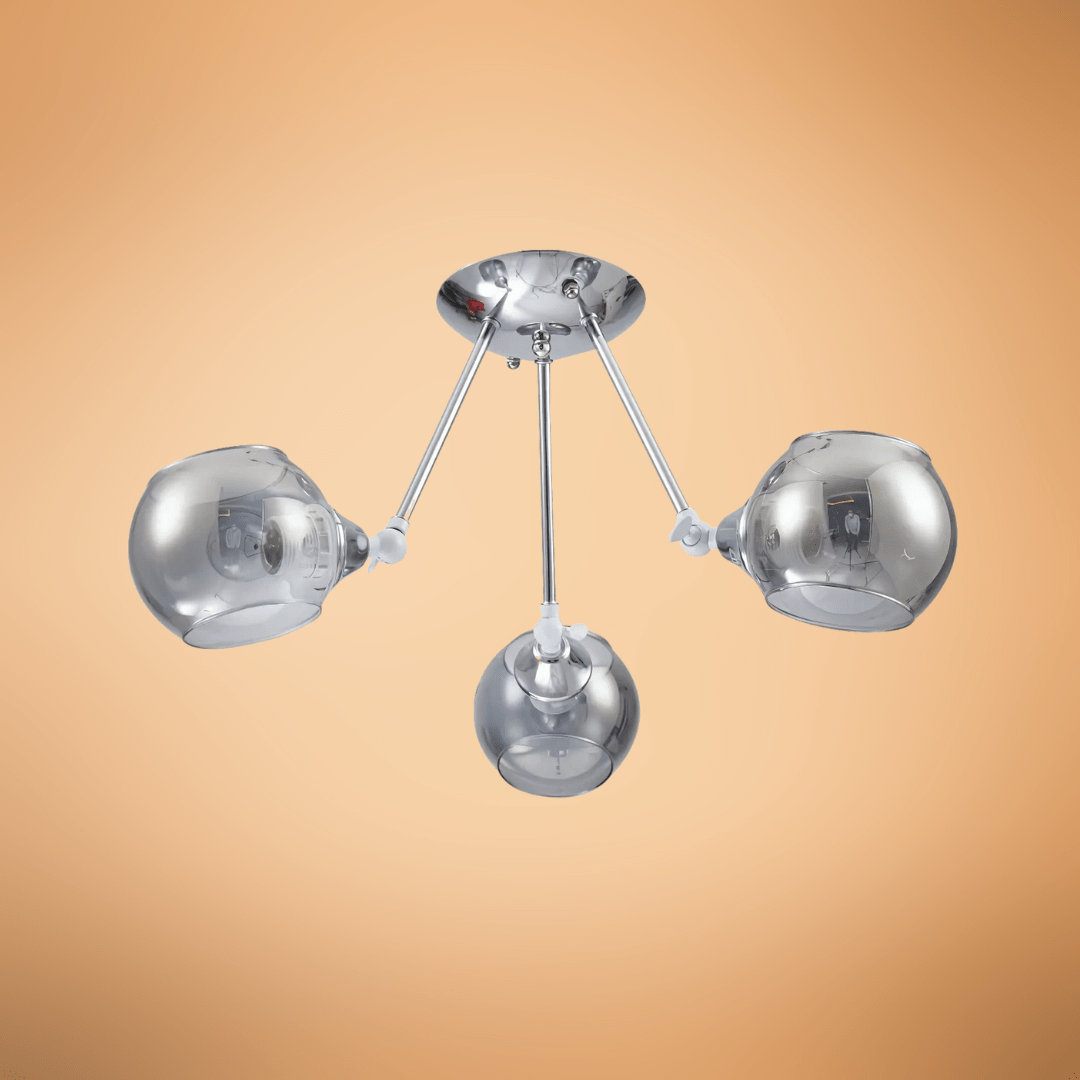 TKLD Ceiling Lights Smoky 3 Lamp Cut-Out Globe Glass Semi Flush Ceiling Light - 40W