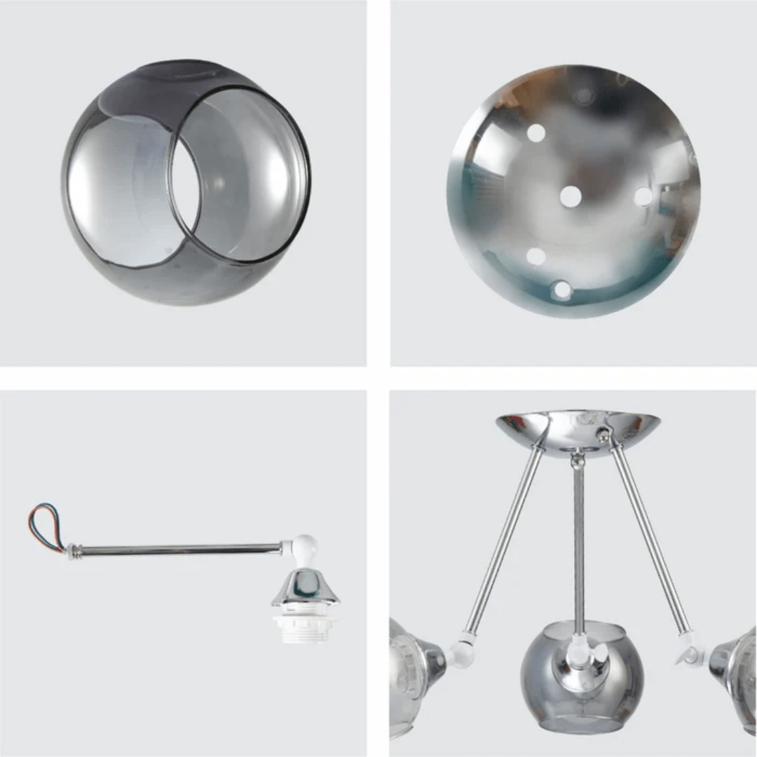 TKLD Ceiling Lights Smoky 3 Lamp Cut-Out Globe Glass Semi Flush Ceiling Light - 40W