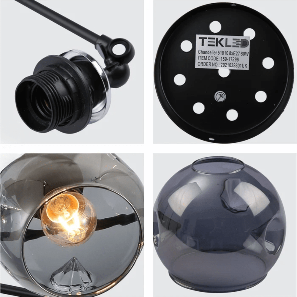 TKLD Ceiling Lights Smoky 4 Lamp Glass Black and Chrome Semi Flush Ceiling Light - 60W